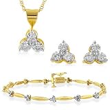 10K Yellow Gold Diamond Earrings, Pendant and Bracelet Set