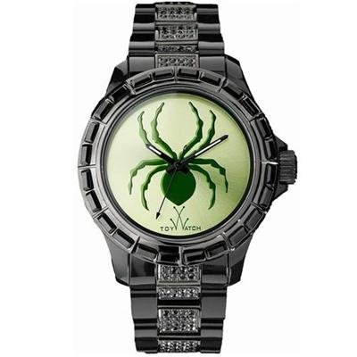 ToyWatch Spider Watch K20BK Black Plasteramic, Baguette Crystals, Green Dial