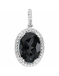 14K White Gold Oval Cut Onyx and Diamond Pendant -- LIFETIME WARRANTY