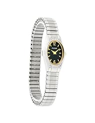 Pulsar Womens PEGE41 16 Crystals Silver-Tone Expansion Bracelet Black Sunray Dial Watch