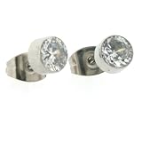 CZ Clear Diamond Stud Round Post Earrings Inlaid Stainless Steel 5.5 mm Hypoallergenic Polish Finish by Bucasi