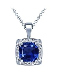 Platinum Cushion Cut Blue Sapphire And Round Diamond Pendant (GIA Certificate)