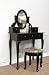Black Vanity Table Set Jewelry Armoire Makeup Desk Bench Drawer