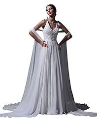 A-line V-neck Natural   Waistline Chiffon Floor Length Lace Beaded  Dress with a Chapel Train 