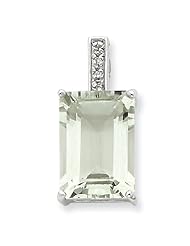Sterling Silver Emerald-cut Green Amethyst & Diamond Pendant