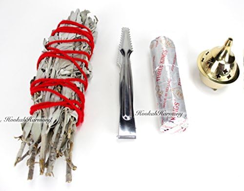 White California Sage Kit Three Kings Quick Easy Light Charcoal Tongs And Brass Metal Incense Burner