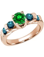 2.38 Ct Round Green Created Emerald Blue Diamond 14K Rose Gold Ring