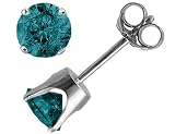 Blue Diamond Solitaire Stud Earrings 1 Carat (ctw) in 14K White Gold