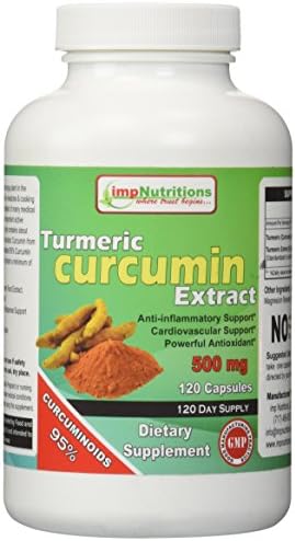Turmeric Curcumin 500 mg 120 Capsules by imp Nutriitons -- with 95% Curcuminoids for Maximum Health & Vitality! Strongest & Most Effective, Pure & Natural, No Artificial Ingredients, Best Saffron Alternative, Safe & Easy. Powerful Antioxidants, Full Money Back Guarantee!