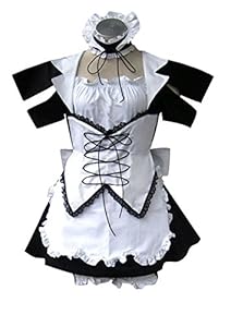 TOMSUIT Black Cotton Lace Up Maid Servant Cosplay Costume, L, Black