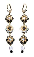 Michal Negrin Marvelous Dangle Earrings Designed with Hand-Painted Flowers Surrounded by Black and Aurora Borealis Swarovski Crystals; Victorian Inspired