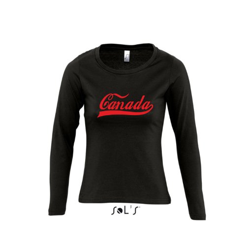 Canada Oldschool Kanada LÄNDERSHIRT EM / WM FAN Trikot – Damen Langarm Longsleeve T-Shirt S-XL , Deep black – rot , L