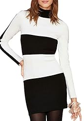 Girls Empire   Waistline Knit Long Sleeves Stretchy Striped Print High-Neck Above the Knee  Dress