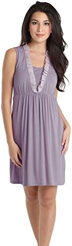 Mothers En Vogue Chiffon Trim Bamboo Night Dress - S - Dusky Grape