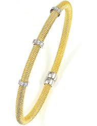 Sterling Silver & Cz 18k Yellow Gold Plated Bangle