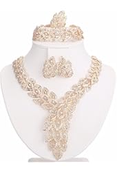 Moochi 18K Gold Plated Scarf-Shaped Crystal Chain Necklace Ring Jewelry Set