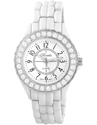 Breda Womens 1625-White "Avery" Rhinestone Encrusted Sleek Metal Watch