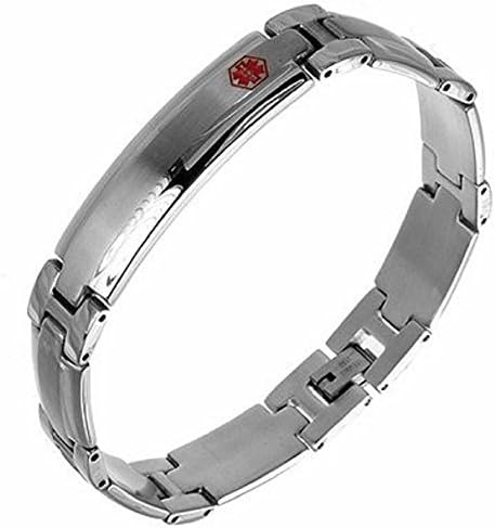 Jewel Hiphop Stainless Steel Link Mens Bracelet with Medical ID Plate to Engrave (9 IN)