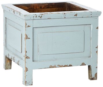 Antique Revival Wooden Distressed Square Planter, Distressed Aqua Finish