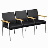 IMAGE OF Uptown Fabric Three Seater with Center Arms Black Fabric/Cherry Finish Arms/Silver Legs