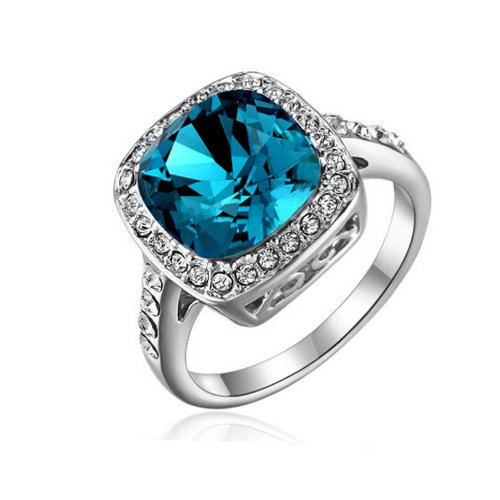Yoursfs Sparkly 1.5ct Cubic Zirconia CZ Blue Topaz Cushion Cut Anniversary Engagement Ring