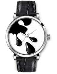 SPRAWL Aanalog Fashion Series Silver Ladies Watches of Genuine Black Leather Strap,Unique Wrist Watch for Women Girls Designed with black ink
