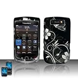 Rubberized Black Silver Vine Flower Snap on Design Case Hard Case Skin Cove ....
