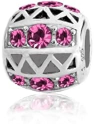 Christmas Best Gift , Sterling Silver Pink Nautical Pave Lights Charm with Rose Pink Swarovski Crystals, Fits Pandora and All Brands Charm Bead Bracelets and Necklaces.