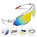 RIVBOS 806 POLARIZED Sports Sunglasses with 5 Set Interchangeable Lenses for Cycling (806-White)