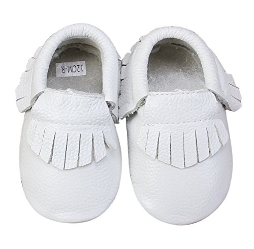 Unique Baby 100% Genuine Leather Baby Moccasins Anti-Slip Shoes S (5.1 inches) White