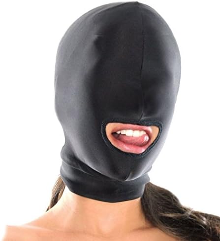Adjustable Stretchy Spandex Black Open Mouth Mask Kinky Hood for Slave Fetish Sex Games Unisex ~ ONE Size ~ Made in USA