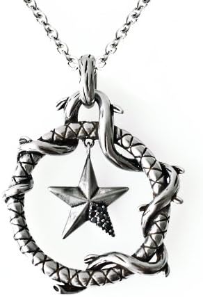 Controse - THE RINGED PENTACLE - Blackened Stainless Steel Ring and Pentacle Pendant Necklace - Pendant Size: W: 1.59" H: 1.73" - Chain Length: 20"