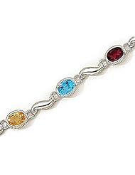 14kt Yellow Gold Oval Multi Color and Diamond Bracelet