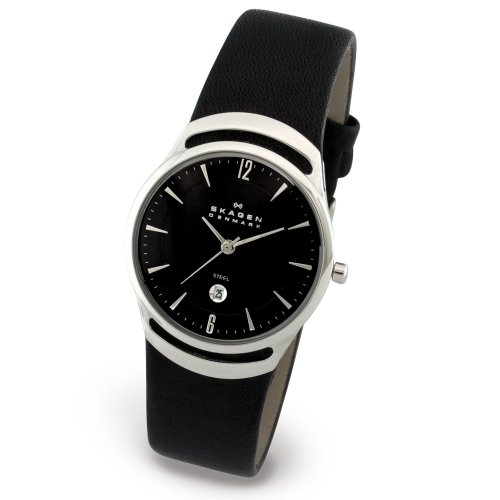 Skagen Women's Black Leather Watch #597SSLB