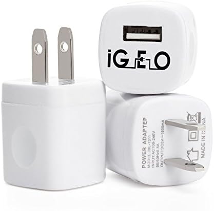 iGEO Universal Wall Charger USB Plug Made for Iphone 6 5 5s 5c 4s, Ipad 2 3 4, Ipad Mini, Ipod Touch, Ipod Nano, Samsung Galaxy S5 S4 S3 Note 2 3 and Most Android Phones (White)