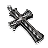 316 Stainless Steel PVD Black Gothic Coil Centered Gem Cross Pendant