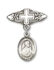 Sterling Silver Baby Badge with St. Thomas the Apostle Charm and Badge Pin with Cross