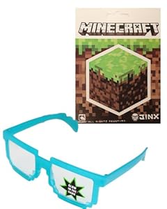 Official Minecraft Sticker with Pixelated Sunglasses (Choice of Color AND Sticker!)) (Blue Glow In Dark w/ Dirt Block)