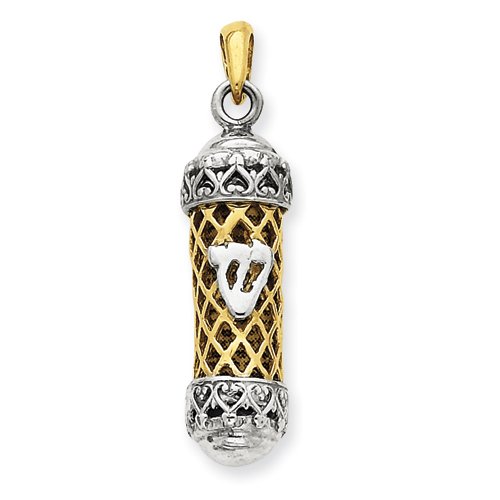 14k Gold Two Tone Mezuzah with Shin Charm 14k Gold Two Tone Mezuzah with Shin Charm