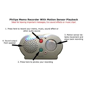 Philips Memo/Sound/Music/Effects Recorder SBCSX385 With Motion Sensor Playback Ideal For Leaving Important Messages, Fun Sound Effects Or Music Clips!