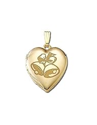 Solid 14K Yellow Gold "Sweetheart" Wedding Bells Locket 3/4 inch x 3/4 inch in Solid 14K Yellow Gold