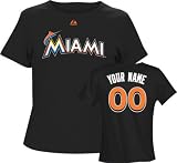 Miami Marlins Women's Personalized Black Name & Number T-Shirt