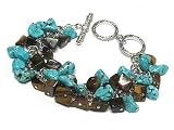 Turquoise Tiger Eye Silver Natural Stone Charm Bangle Bracelet Fashion Jewelry
