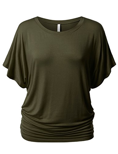 URBANCLEO PLUS Womens Short Kimono Sleeve Boat Neck Dolman Drape Top Shirts