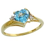 10k Gold Heart Stone Ring w  1.50 Total Carat Heart-shaped 7mm Blue Topaz Stone and Brilliant Cut...