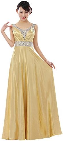 Vogue008 Womens Straps Satin Floor-length Solid Formal Dress with Sewing Beads-22W-Champagne