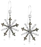 Sterling Silver Marcasite & Cubic Zirconia Snowflake Dangle Earrings