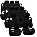 FH-FB053128 3 Row Floral Design Cloth Car Seat Covers, Airbag compatible and Split Bench, Black
