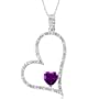 10k White Gold Heart-Shaped Amethyst with Diamonds Heart Pendant, 18"