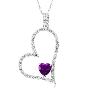 Buy 10k White Gold Heart-Shaped Amethyst w  Diamonds Heart Pendant, 18 by Amazon.com Collection